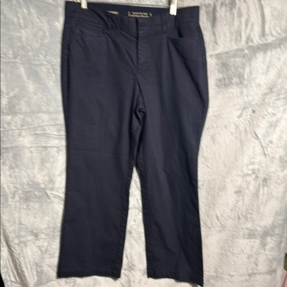 Women’s docker pants navy blue size 14 s Navy lightweight trouser pants wide leg - Picture 1 of 11